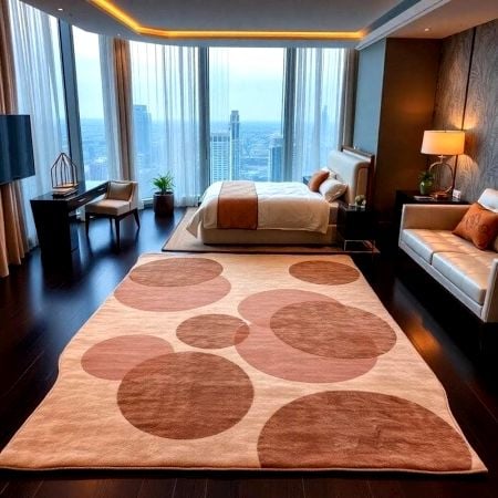 Handcrafted Brown Circle Pattern Bedroom Rug